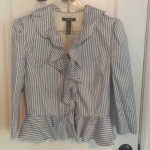 Blue and white pima cotton and silk blazer